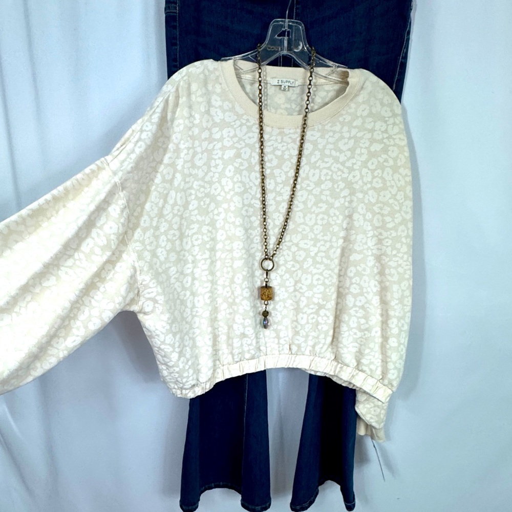 Z Supply Cream Leopard Print French Terry Sweatshirt - Picture 2 of 7